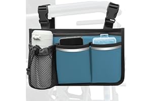 SHIFANQI Wheelchair Bag, Walker Bag, Wheelchair Side Bag, Armrest Organizer Pouch with Cup Holder Attachment and Reflective Strip, Accessories for Most Wheelchairs, Walkers, Rollators (Sea Blue)