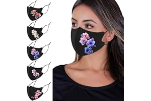 OMG Decor Reusable Cloth Washable Ice Silk Cloth Face Masks,Adjustable Fancy Flower Pattern Cloth Mask for Adult