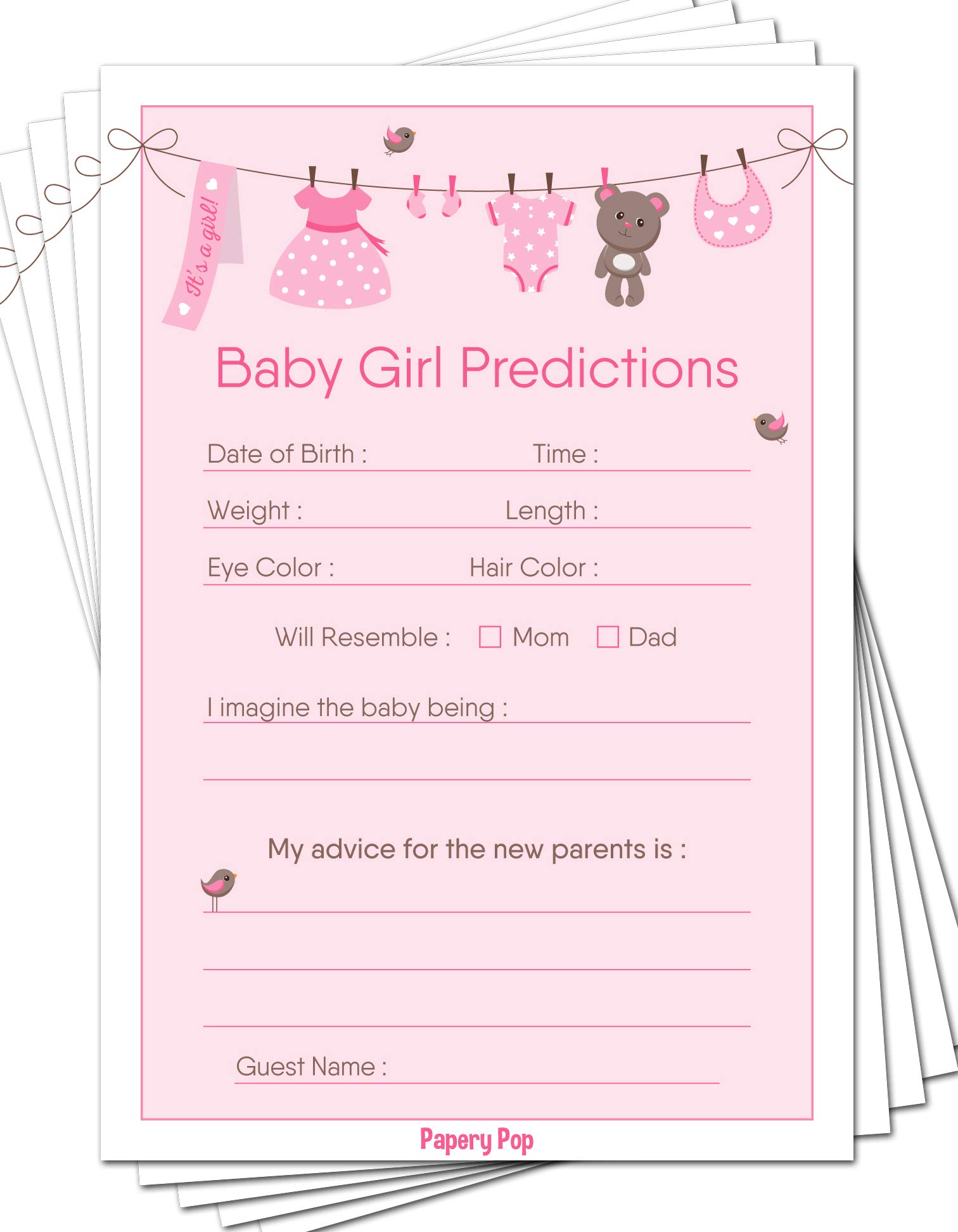 Baby Predictions And Advice Cards Pack Of 50 Baby Shower Games
