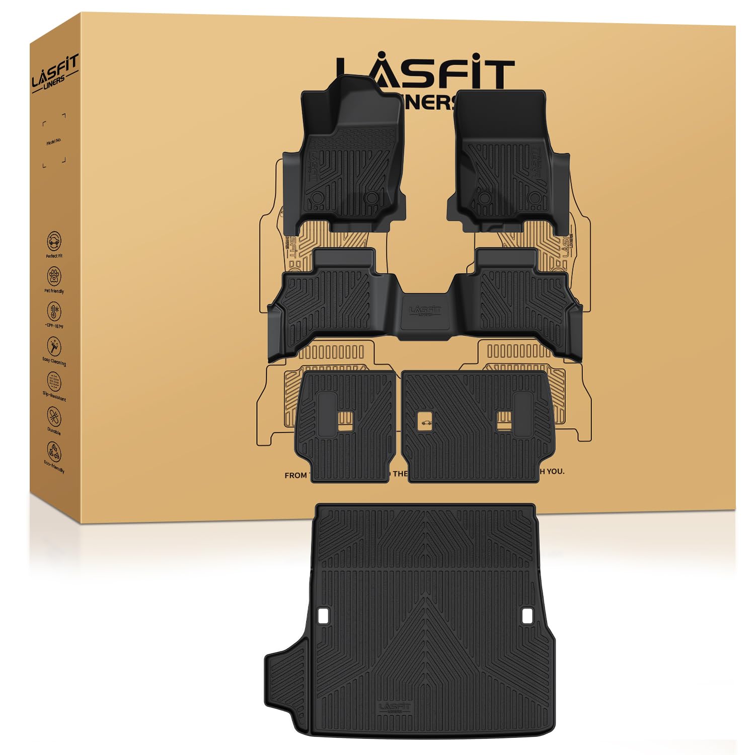 Photo 1 of *************MISSING TRUNK MAT***************
LASFIT Floor Mats for Toyota 4Runner 2025 5 Seats(Not fit Hybrid) wtih Trunk mat&backrest mat, All Weather TPE Custom Fit Floor Liner for 4 Runner SR5/TRD/Limited 6th gen Front&Rear Car Mats, Black