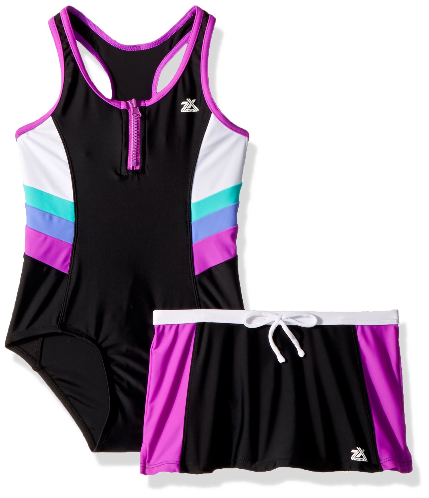 ZeroXposur Big Girls One Piece Swimsuit Bathingsuit with Board Short