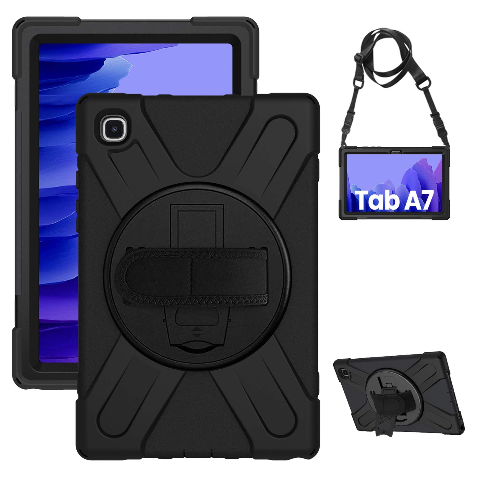 Gerutek for Samsung Galaxy Tab A7 10.4" Case 2022/2020, SM-T500/T503/T505/T507 Heavy Duty Shockproof Rugged Tablet A7 Case with 360 Rotatable kickstand/Hand Strap Cover for Galaxy Tab A7, Black