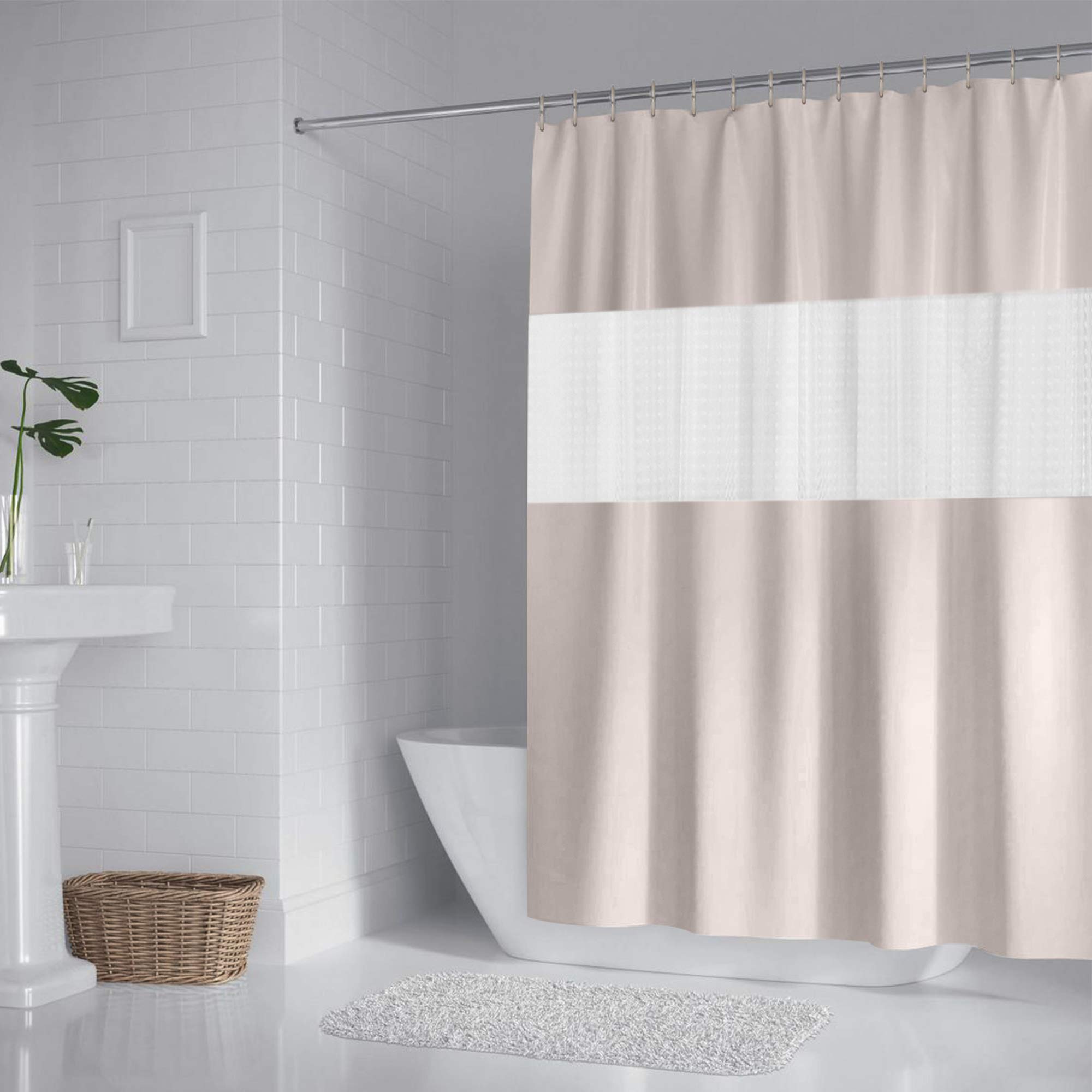 DUFU Shower Curtain for Bath Tub and Shower Stall, Shower Curtains Waterproof Resistant, Washable Polyester 180x200 cm Bath Curtains with Rustproof Hooks, Beige