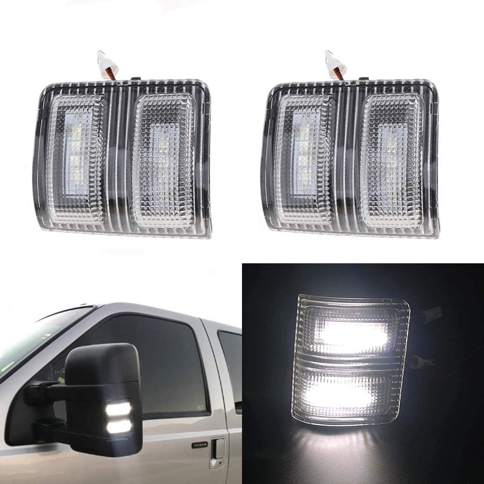 Photo 1 of csslyzl Clear Lens White LED Side Mirror Marker Lights Compatible with 2008-2016 Ford F250 F350 F450 Super Duty Side Mirror LED Turn Signal Lights