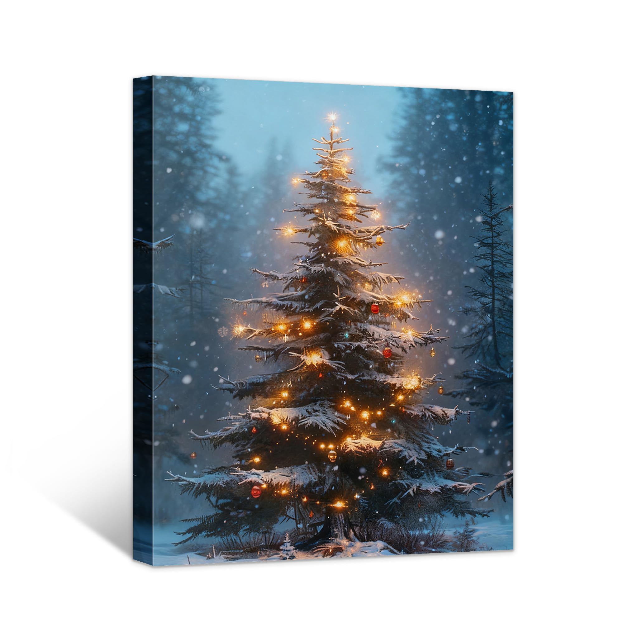 Framed Christmas Pictures Wall Decor,Vintage Pine Tree Prints,Winter Christmas Canvas Wall Art Decoration for Bedroom Bathroom Living Room Rustic Xmas Holiday Gifts (11'' X 14'')