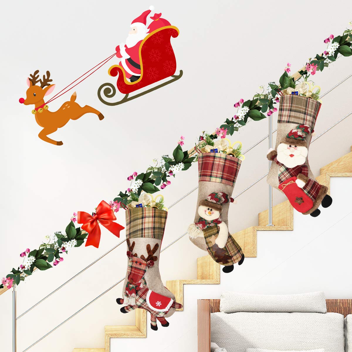 Dreampark Christmas Stockings, 3 Pack Classic Plaid Xmas Stocking 18\