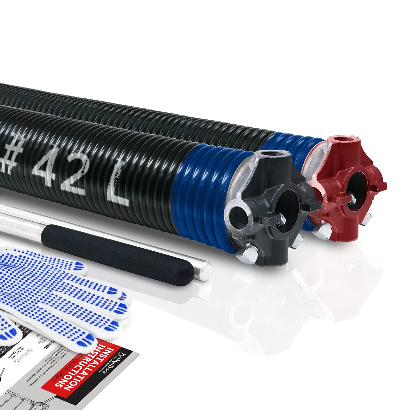 Pair of 2" Garage Door Torsion Springs Set with Non-Slip Winding Bars & Gloves, High Quality Precision Electrophoresis Black Coated, for Replacement & Installation, MIN 16,000 Cycles (0.262x2''x42'') Image Pair of 2" Garage Door Torsion Springs Set with Non-Slip Winding Bars & Gloves, High Quality Precision Electrophoresis Black Coated, for Replacement & Installation, MIN 16,000 Cycles (0.262x2''x42'') Image