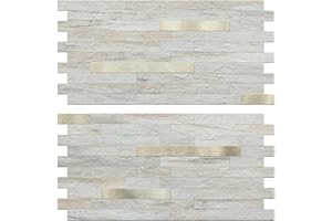 AULIGET 20 Sheets Faux Stone Peel and Stick Backsplash, Beige Marble Look PVC Wall Tile Stick on Backsplash for Kitchen and Bathroom
