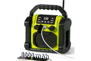 Bingxue Jobsite Radio Bluetooth Speaker, 30W IPX 66 Waterproof FM Clock Radio Portable with LED Lights, Anticollision FM Radios for Constrution Site/Outdoor/Fishing/Party/Camping（Yellow）