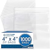 Spartan Industrial - 4” X 4” (1000 Count) 2 Mil Clear Reclosable Zip Plastic Poly Bags with Resealable Lock Seal Zipper