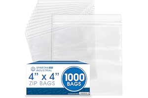 Spartan Industrial - 4” X 4” (1000 Count) 2 Mil Clear Reclosable Zip Plastic Poly Bags with Resealable Lock Seal Zipper