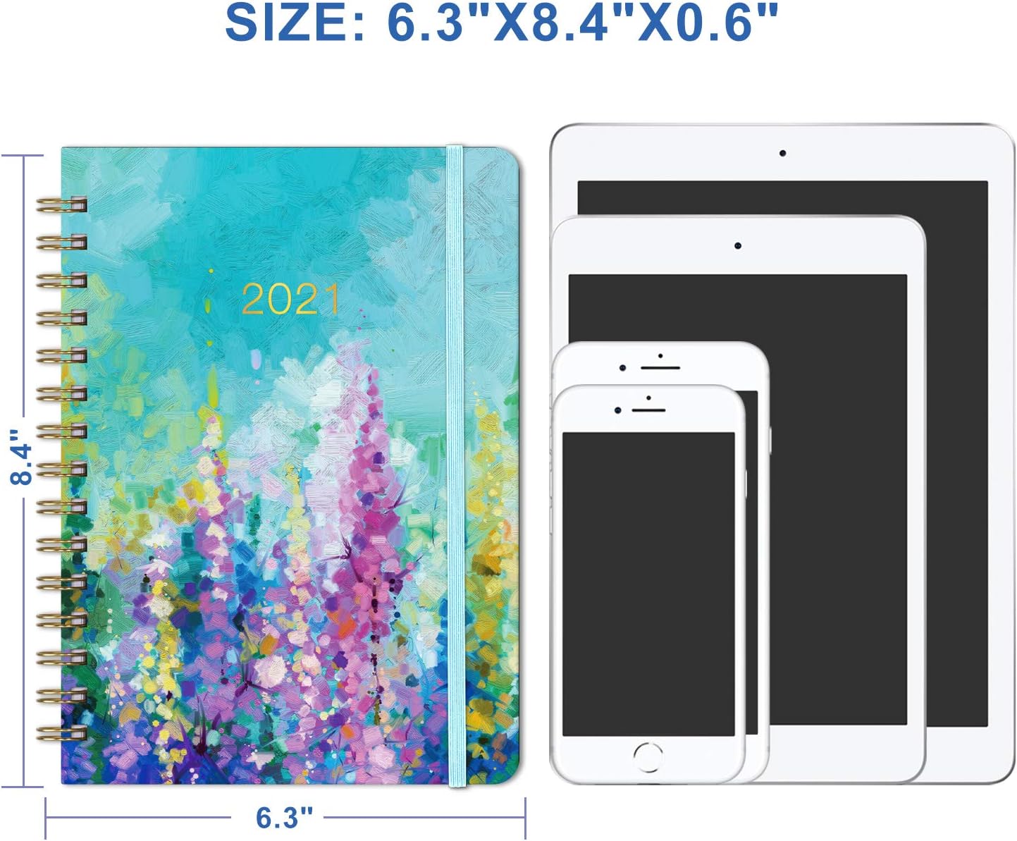 2021 Planner - Weekly & Monthly Planner with Tabs, 6.3" x 8.4", Jan. - Dec. 2021, Hardcover with Back Pocket + Thick Paper + Banded, Twin-Wire Binding - Oil Painting : Office Products