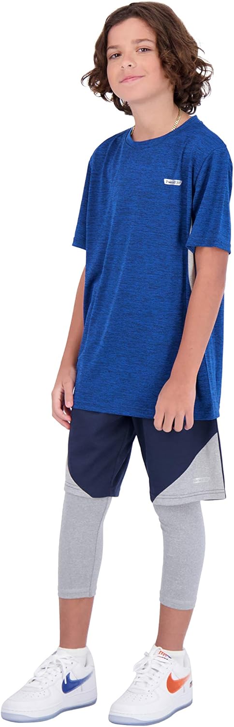 Hind Boys 3-Piece Athletic Short Set for Kids Basketball Shorts Athletic T-Shirt and Leggings for Sports and Training: Clothing