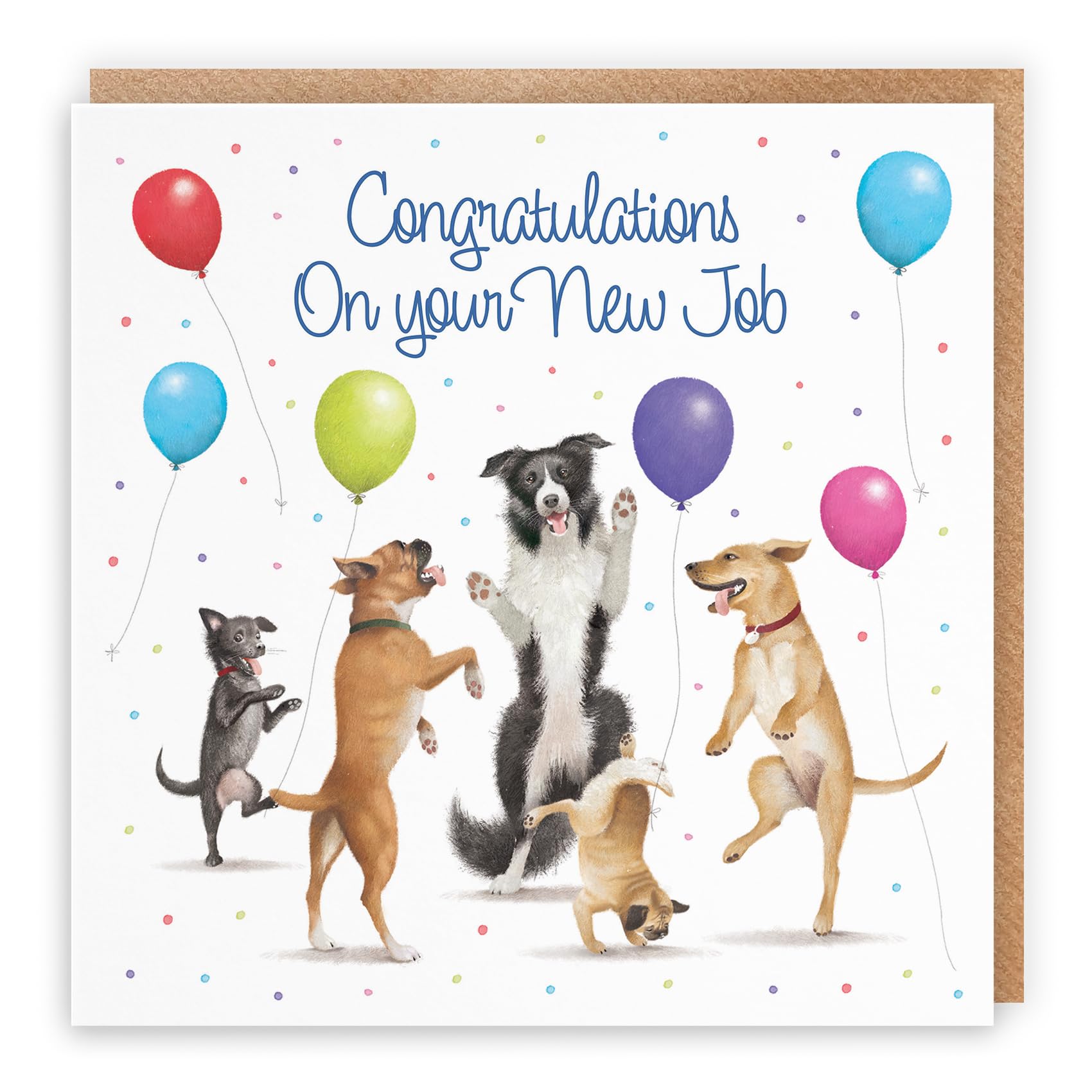 Hunts England - Large New Job Congratulations Card - Dancing Dogs - For Him/Her - Milo's Gallery - 210 x 210 mm