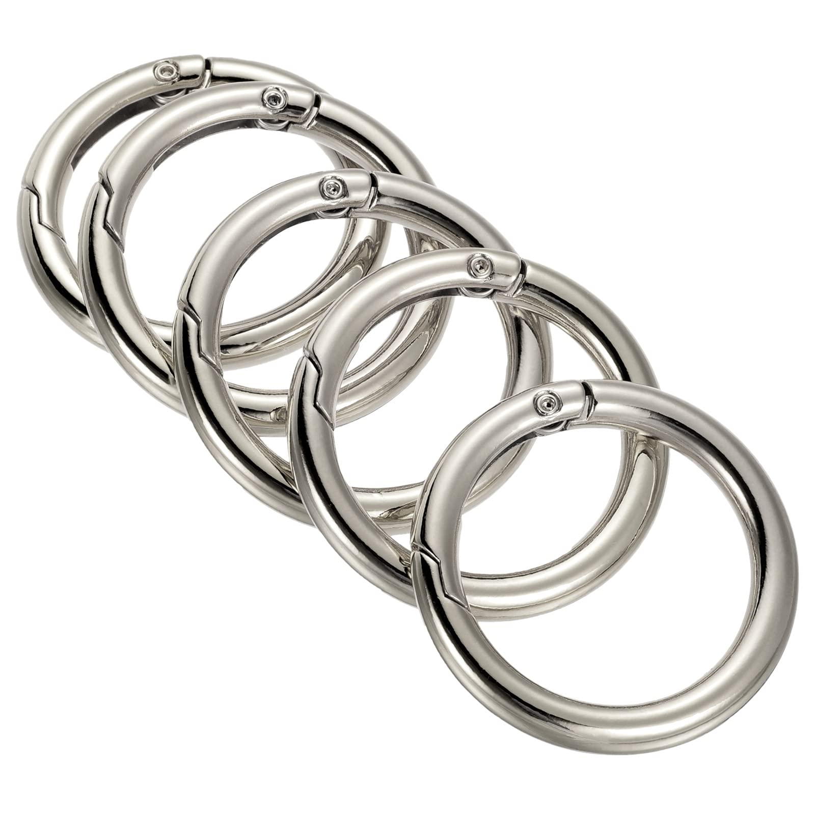 PATIKIL 42x31x5.5mm Spring Gate O Rings, 5 Pack Round Snap Clip Zinc Alloy for Keyrings Buckle, Silver