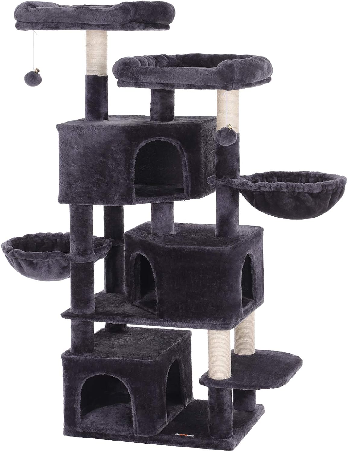 FEANDREA 64.6 inch Large Cat Tree with 3 Cat Caves, Multilayer Cat Tower, Dark Grey UPCT98G