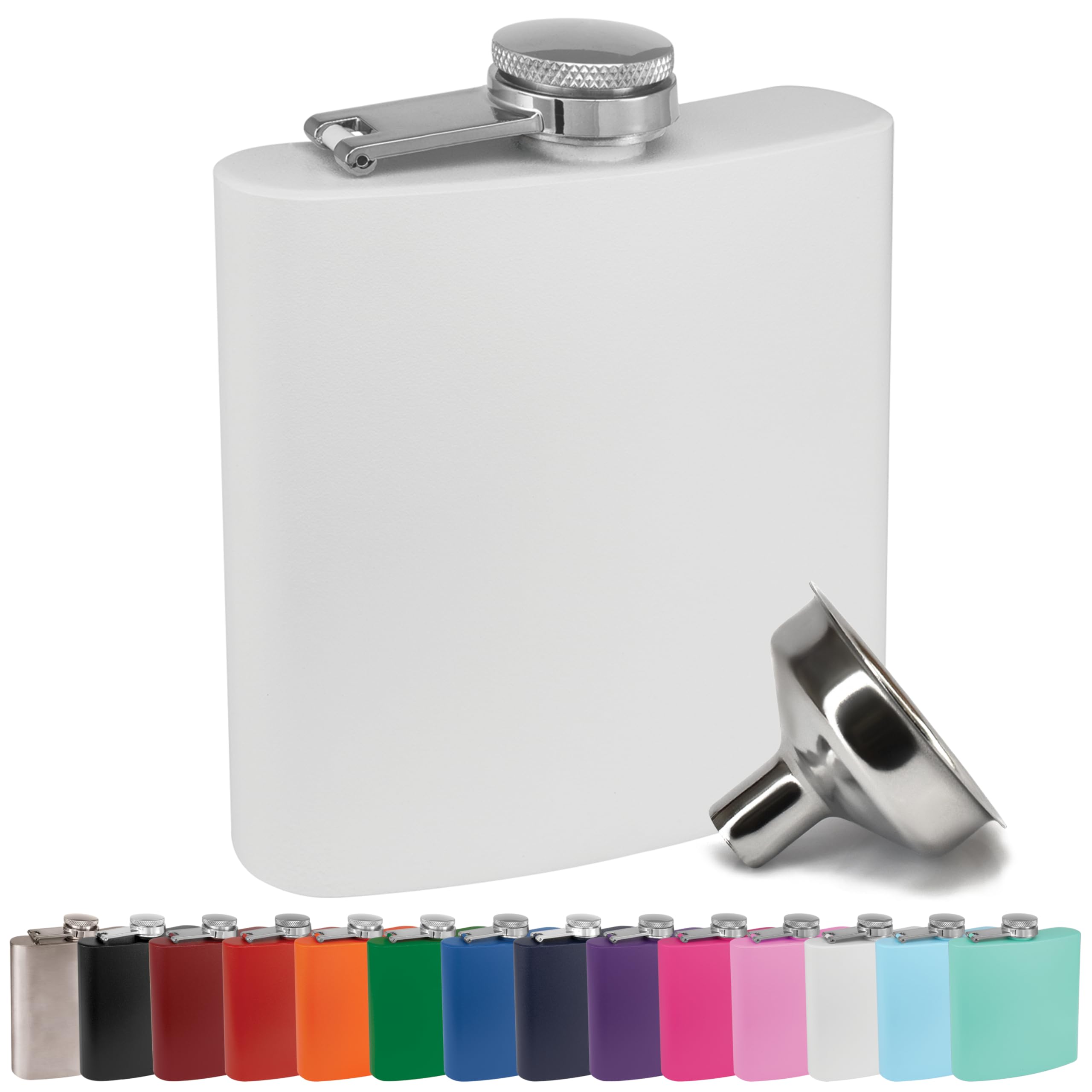 Clear Water Home Goods - 6 oz Powder Coated Stainless Steel Hip Flask - Wedding Party - Groomsman - Bridesmaid (Matte White, 1)