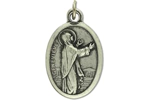 Gifts by Lulee, LLC Saint Genevieve Patron of Paris Pray for Us Medal Silver Oxidized Blessed in Italy
