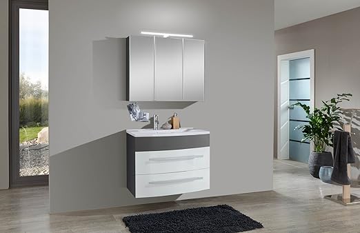 Sam Design Badmobel Set Genf 2tlg In Weiss Grau 80 Cm Breite Mineralgussbecken Turen Und Schubladen Mit Softclose Funktion Badezimmer Set Bestehend Aus 1 X Spiegelschrank 1 X Waschplatz Amazon De Kuche Haushalt