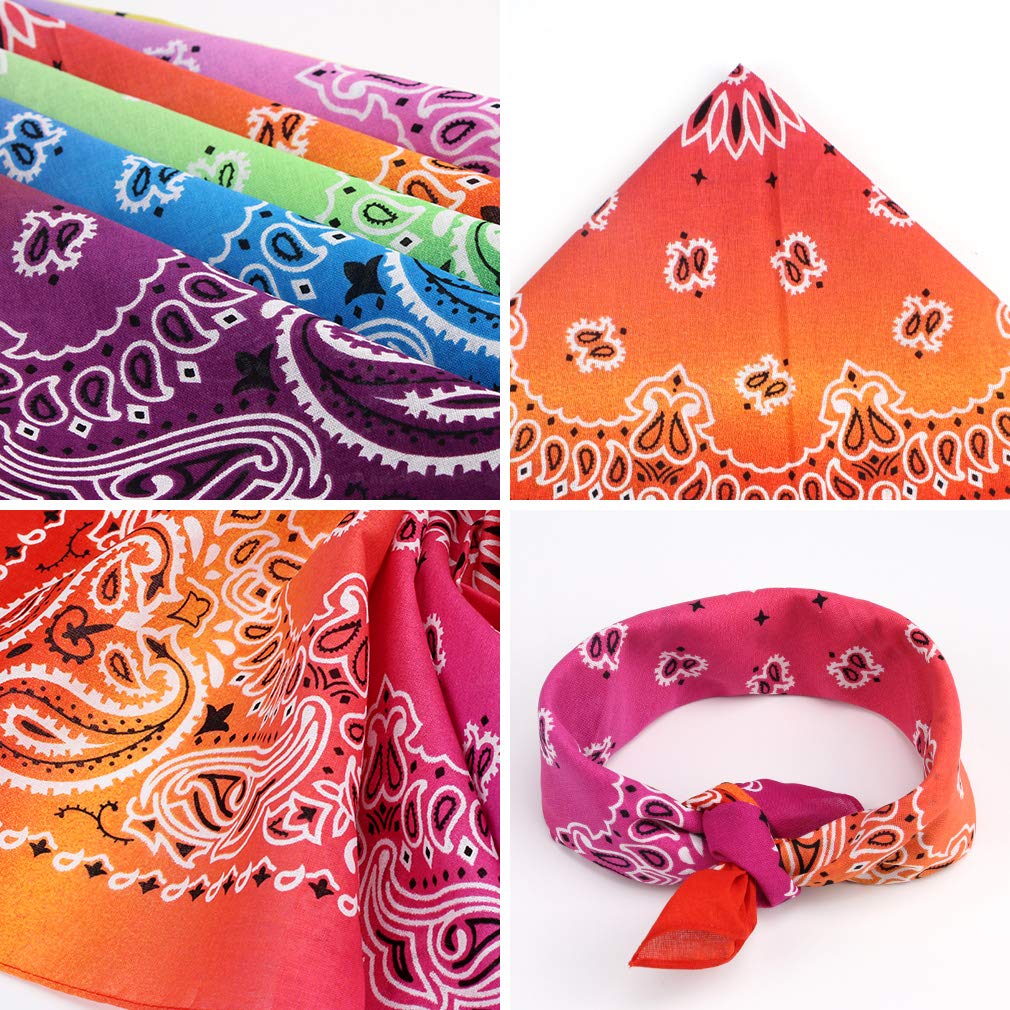CUBACO 6 Pack Bandanas for Women and Men, Novelty Gradient Cotton Bandana for Hair Covering Headband Necktie and Pocket Square, Paisley Print Hair Bandanas Scarf, Assorted Colors，22 inch: Beauty