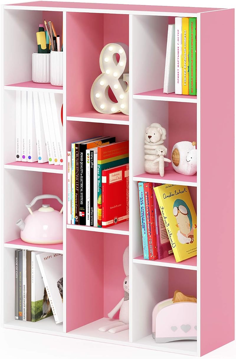 Furinno LUDER 11-Cube Bookshelf White Pink 73.9x105.9x23.9 cm Reversible