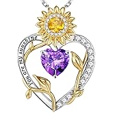 Iefil Sunflower Gifts for Women - S925 Sterling Silver Sunflower Heart Pendant Birthstone Necklace for Women, Anniversary Birthday Gifts for Wife, You Are My Sunshine Necklaces, Jewelry for Wife Mom