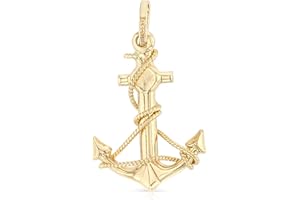 Ioka - 14K Yellow Gold Anchor With Rope Navy Charm Small Pendant For Necklace or Chain