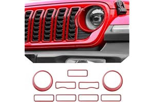 JeCar Grill Inserts for Jeep Wrangler JL JLU 2024 2025+ Grill Covers & Headlight Covers Trim Kit Accessories (Red)