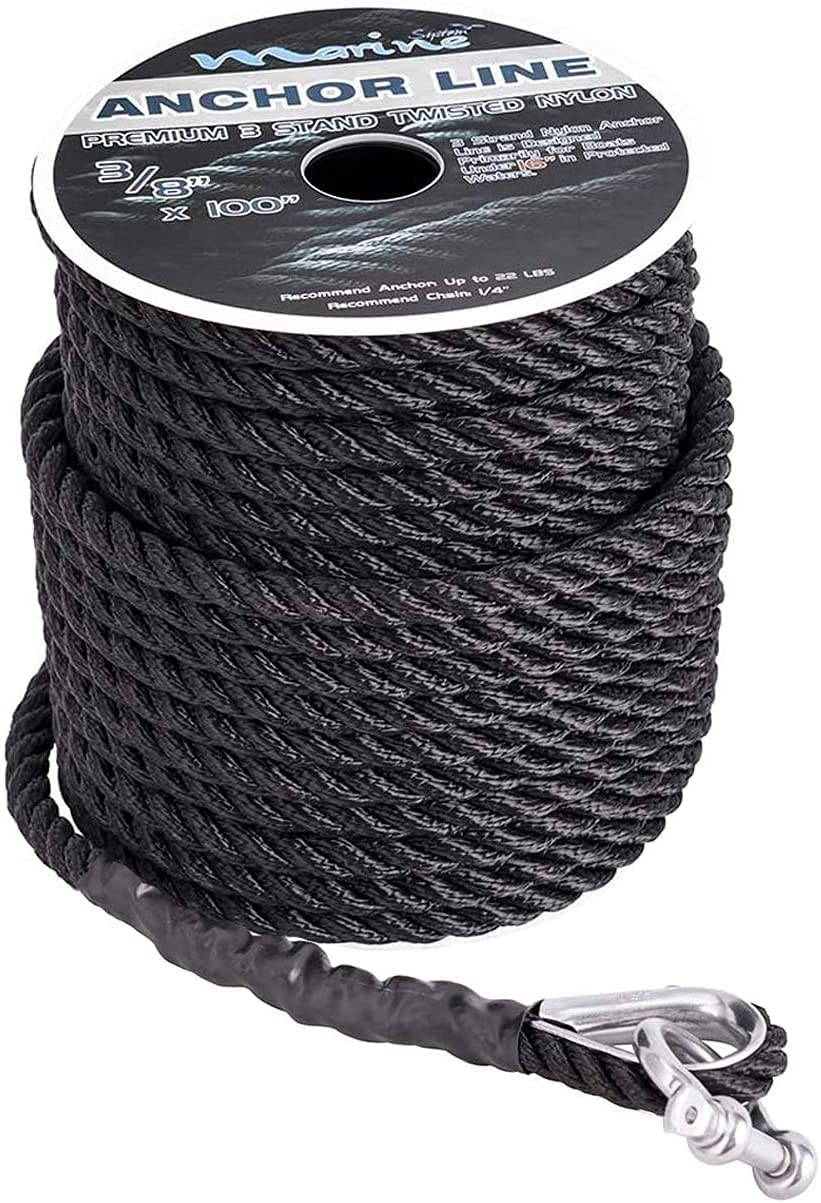 Photo 1 of Marine System Made Nylon 3 Strand Anchor/Rigging Line Anchor Rope 3/8 Inch 100FT 150FT Black (3/8" x 150')