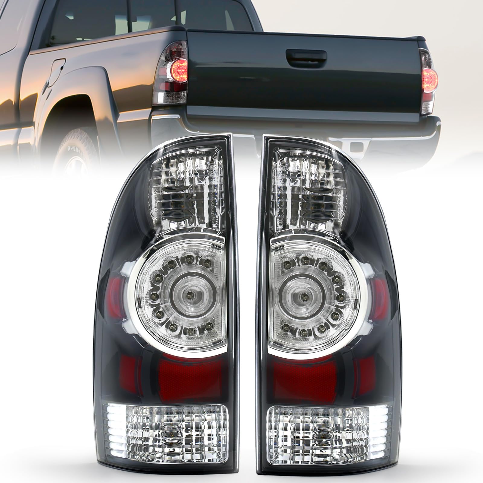 Photo 1 of Tail Lights Taillights Assembly for 2005-2015 Toyota Tacoma,LED OE Red Rear Brake Signal Plate Tail Lamp Replacement With Bulb and Harness (2PCS) (Black, Led)