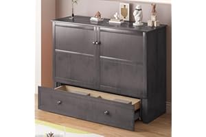 BALUS Murphy Bed, Queen Cabinet Bed with Tri-fold Mattress, USB Charging Station, Storage Drawers, Solid Wood Cube Chest Beds, Space Saving, Easily Convertible for Livingroom, Bedroom, Grey