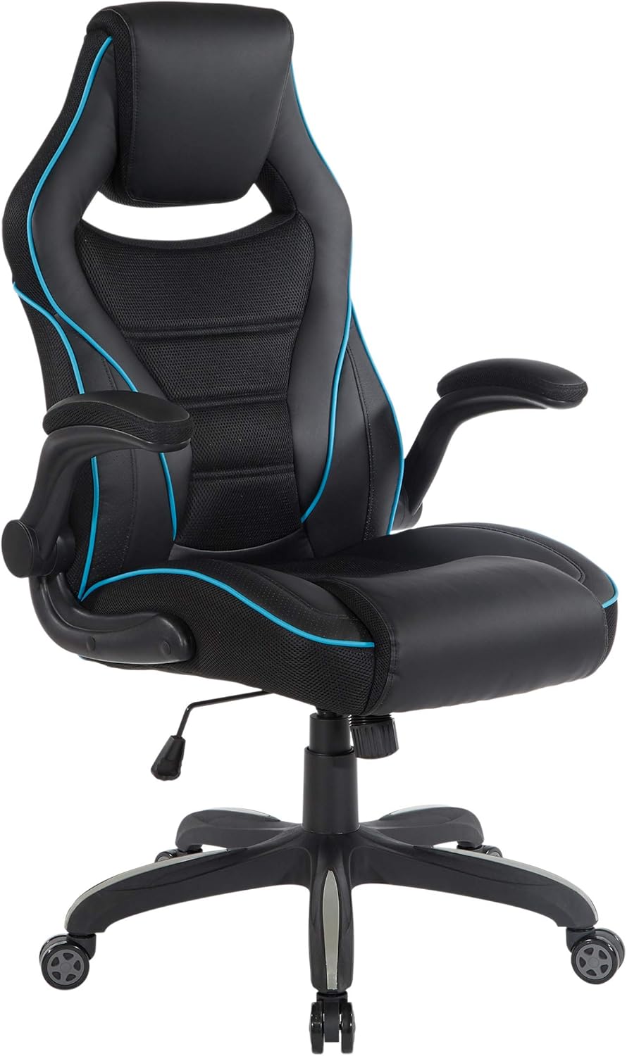 OSP Furniture Xeno Ergonomic Adjustable Gaming Chair, Black with Blue Accents