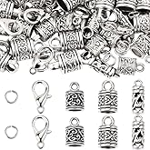 SUNNYCLUE 1 Box 210Pcs Cord End Caps Kumihimo End Caps Tibetan Antique Silver Leather Cord Clasp Lobster Claw Clasps Open Jump Rings for Jewelry Making Accessories DIY Bracelets Necklace Earrings