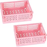 Tixill 2-Pack Mini Foldable Plastic Baskets for Organizing and Storage, Collapsible Storage Crate for Home Kitchen Bedroom Bathroom Office (5.9x3.8x2.2, Pink)