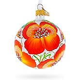 Poppy Flowers on White Glass Ball Christmas Ornament, 3.25 Inches