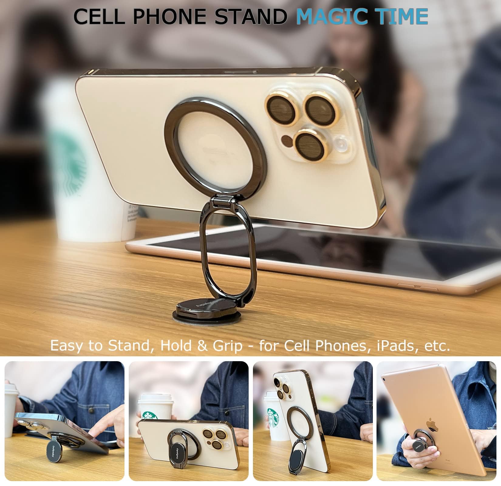 Magnetic Phone Ring Holder with Magsafe, Double Adjustable Gym Finger Ring Grip, Removable Phone Grip, for iPhone, iPad and Smartphones, Compatible with Magnetic Car Mount (Colorful)
