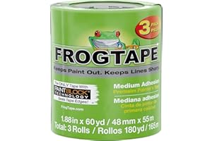 FrogTape Multi-Surface Painters Tape with PAINTBLOCK, 2 Inch Wide (1.88 In. x 60 Yds), Medium Adhesion, Green, 3 Rolls (240661)
