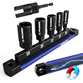 5-Piece Wing Nut Driver Set (10mm,12mm,14mm,16mm,18mm) with Magnetic Aluminum Storage Rail, 1/4" Hex Shank Wing Nut Driver Bit Set, Metric Wing Nut socket Set for Wing Nut, Eye Bolt, Wire Twisting