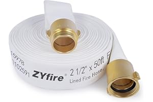 ZYfire Fire Hose - 2-1/2" ID x 50 FT Double Jacket TPU Firefighter Hose with M x F NPSH Brass Couplings 1200 PSI Burst Pressure Lightweight for Firefighting & Residential Use