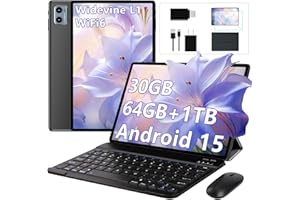 10 Inch Tablet Android 15 Tablets with Keyboard, 30GB 64GB 1TB Expand Tab PC with 2.0GHz Octa-Core, 8MP Camera, 6000mAh, GMS,