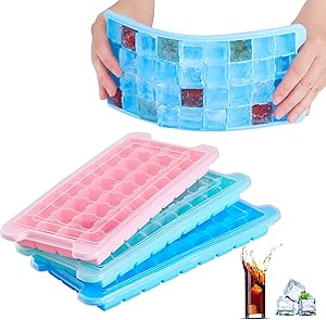 BAJAKE Ice Cube Tray 3 Pack,Easy-Release Silicone and Flexible 36-Ice Trays with Spill-Resistant Removable Lid,Durable and Dishwasher Safe - for Food, Cocktail, Whiskey, Chocolate