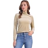 Allegra K Women's Long Sleeve Shirt Mock Neck Velvet Turtleneck Blouse Tops | Basic Top, Soft Stretchy, Fall Winter, Daily, Festival, Night Out