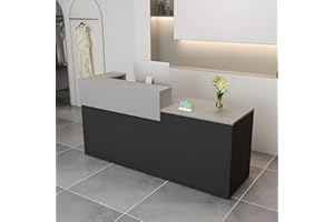 LSZMXI Modern Reception Desk with Drawer & Open Shelves, 39-95 Inch Front Counter Table, Computer Workstation Suitable for Salons, Offices, Lobbies, Retail Stores and Home Offices