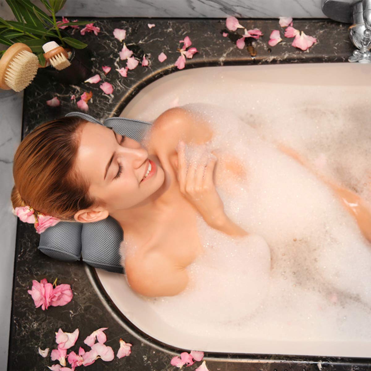Essort Bathtub Pillow, Large Spa 3D Air Mesh Bath Pillow, Luxury Comfortable Soft Bath Cushion Headrest, for Head Neck Shoulder Support Backrest, Fits Any Size of Tubs, Jacuzzi (Gray) : Beauty