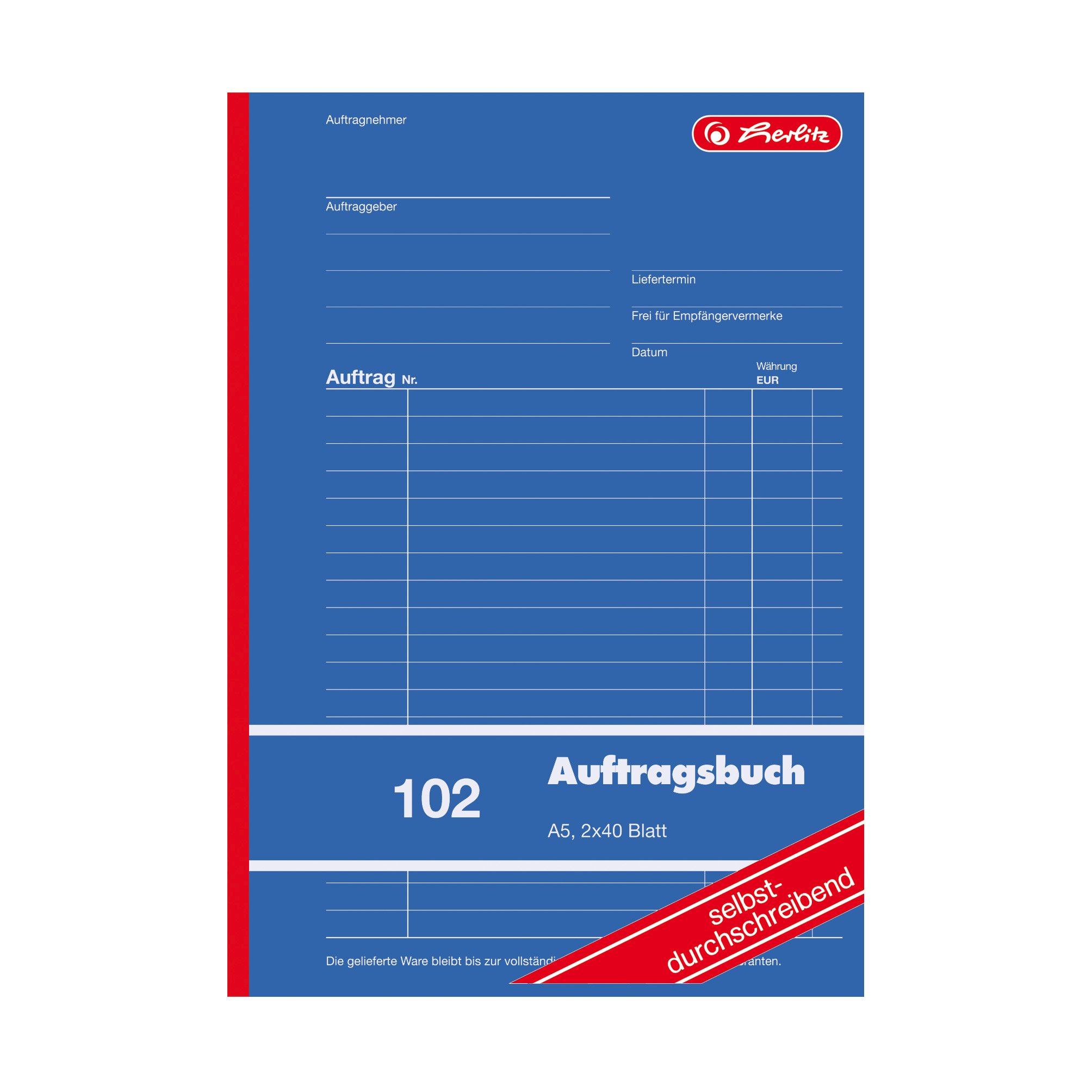 Herlitz Order Book A5 2 x 40 Sheets Self-Copying Professional Size – Pack of 1