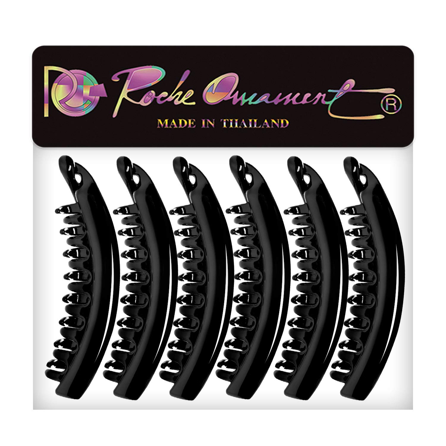 RC ROCHE ORNAMENT 6 Pcs Womens Premium Hair Plastic Banana Classic Clincher Strong Hold Ponytail Maker Styling Girls Ladies Beauty Accessory Clasp Clip, Large Black : Beauty