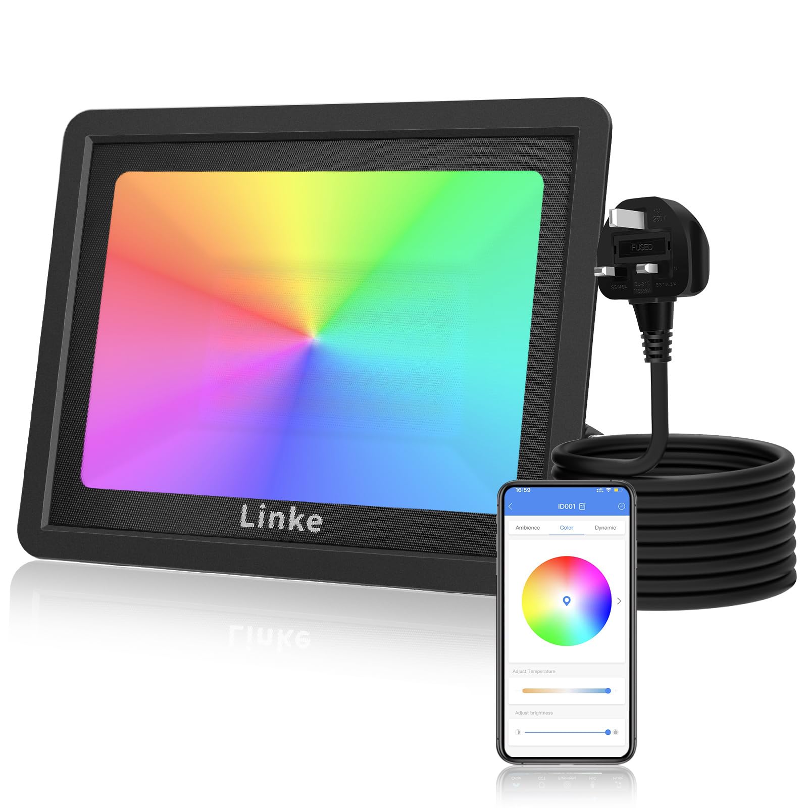 RGB Led Floodlight Linke 42W Disco Light, IP66 Waterproof Smart Colour Changing DJ Lighting, Bluetooth APP Control Dimmable for Party Stage Landscape Garden Halloween Christmas Decorations