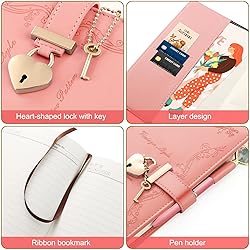 Mousbull Girls Diary with Lock and Key, Cute Heart