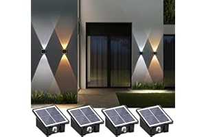 WONYO 2LED Solar Wall Lights, Up and Down Lighting Solar Outdoor Light Waterproof IP65, 6500K/3000K Solar Fence Light Solar Powered Light for Yard Garden Garage Christmas Decorations (4 Pack)