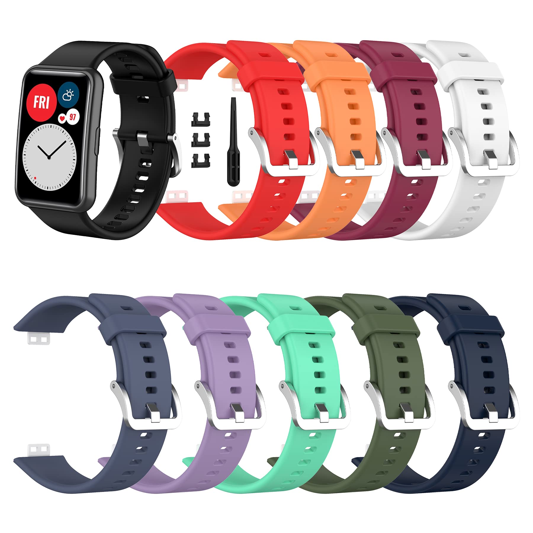 SenMore 10-Piece Straps Compatible with Huawei Watch Fit Bracelet Replacement Wristband Replacement Sports Silicone Strap Suitable for Huawei Watch Fit